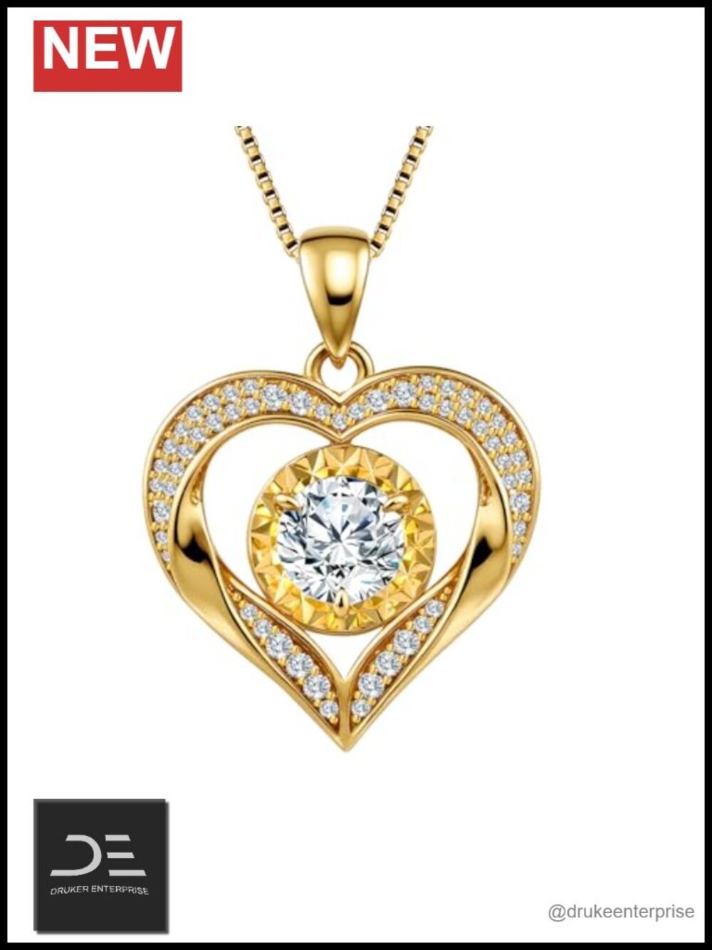 14k Gold Plated Moissanite Heart Pendant Necklace 1 Carat Sterling Silver